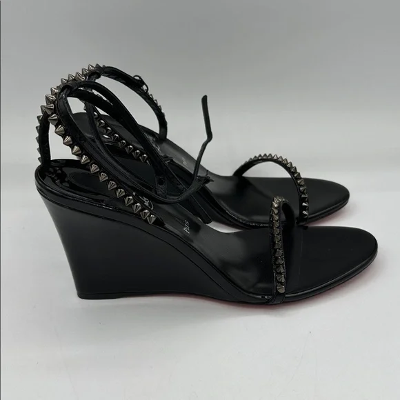 Christian Louboutin So Me 85 Black Leather Wedge Sandals Size 41 EU / 11 US NWOB - Picture 7 of 13